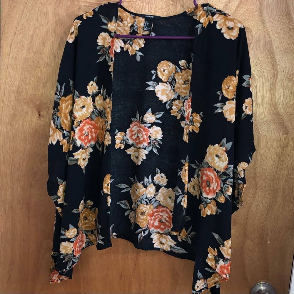 Black, Floral Kimono